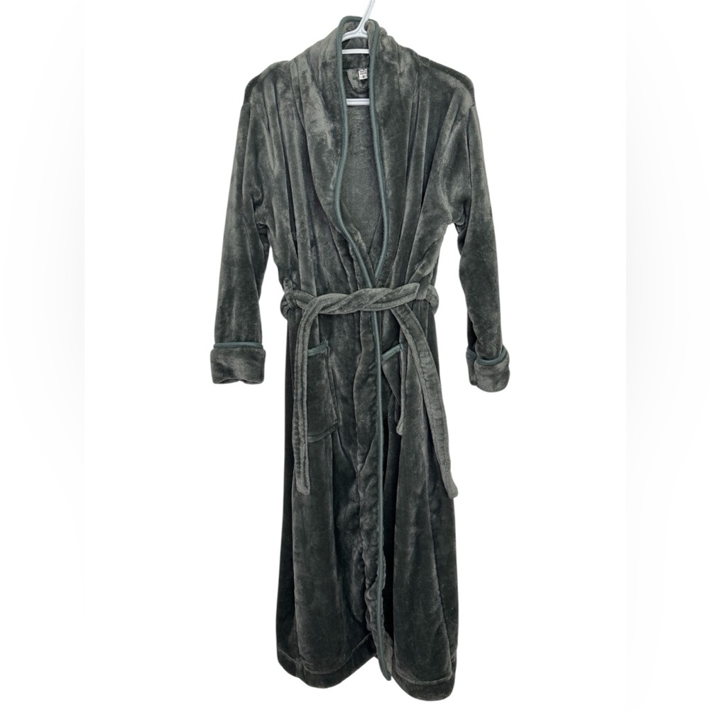 Grey Fleece Bathrobe Size M Shawl Collar Spa Soft Plush